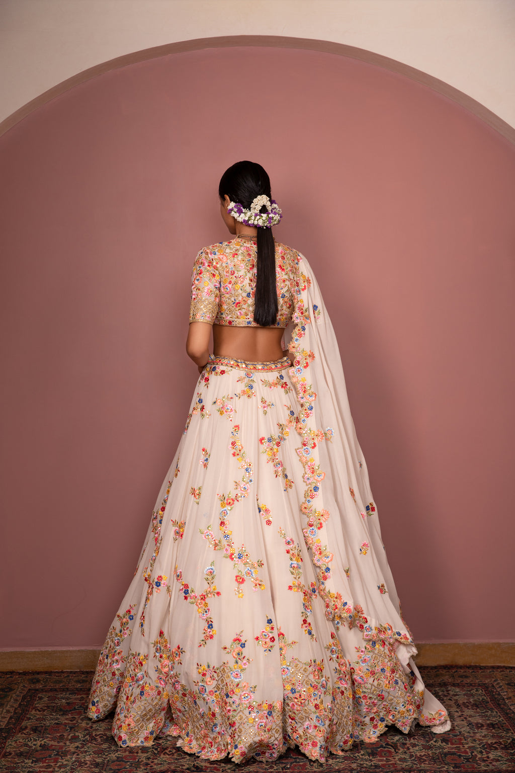 Ivory Georgette Floral Lehenga