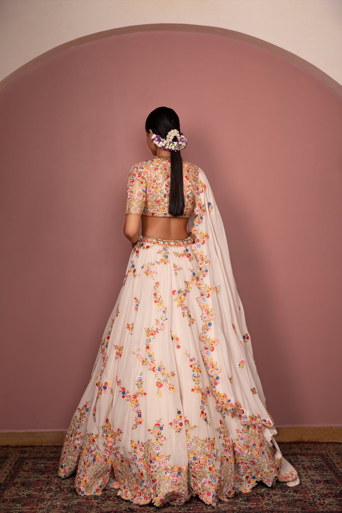 Ivory Georgette Floral Lehenga