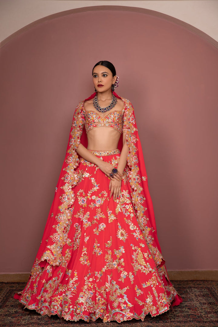 Pink Georgette Floral Lehenga