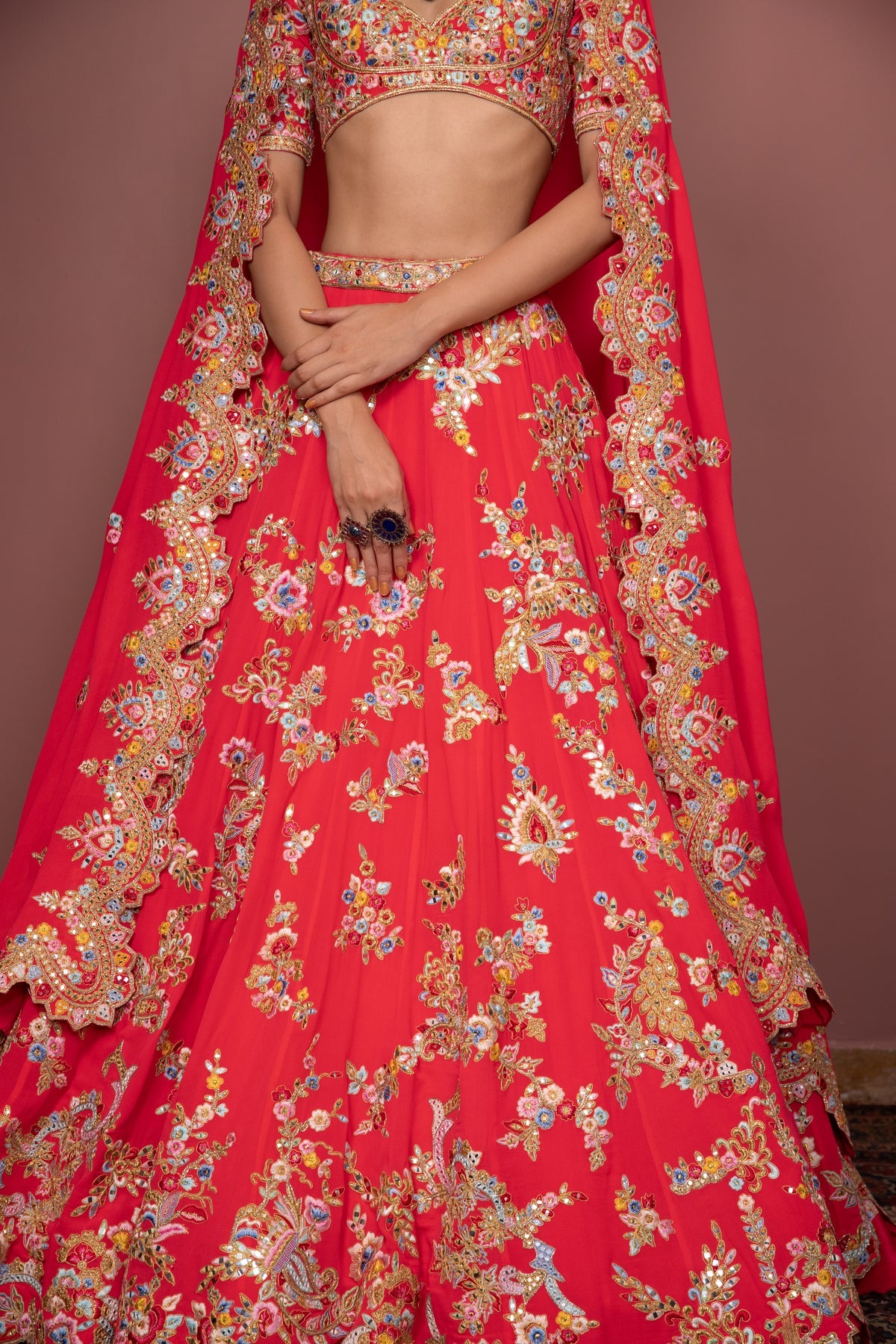 Pink Georgette Floral Lehenga