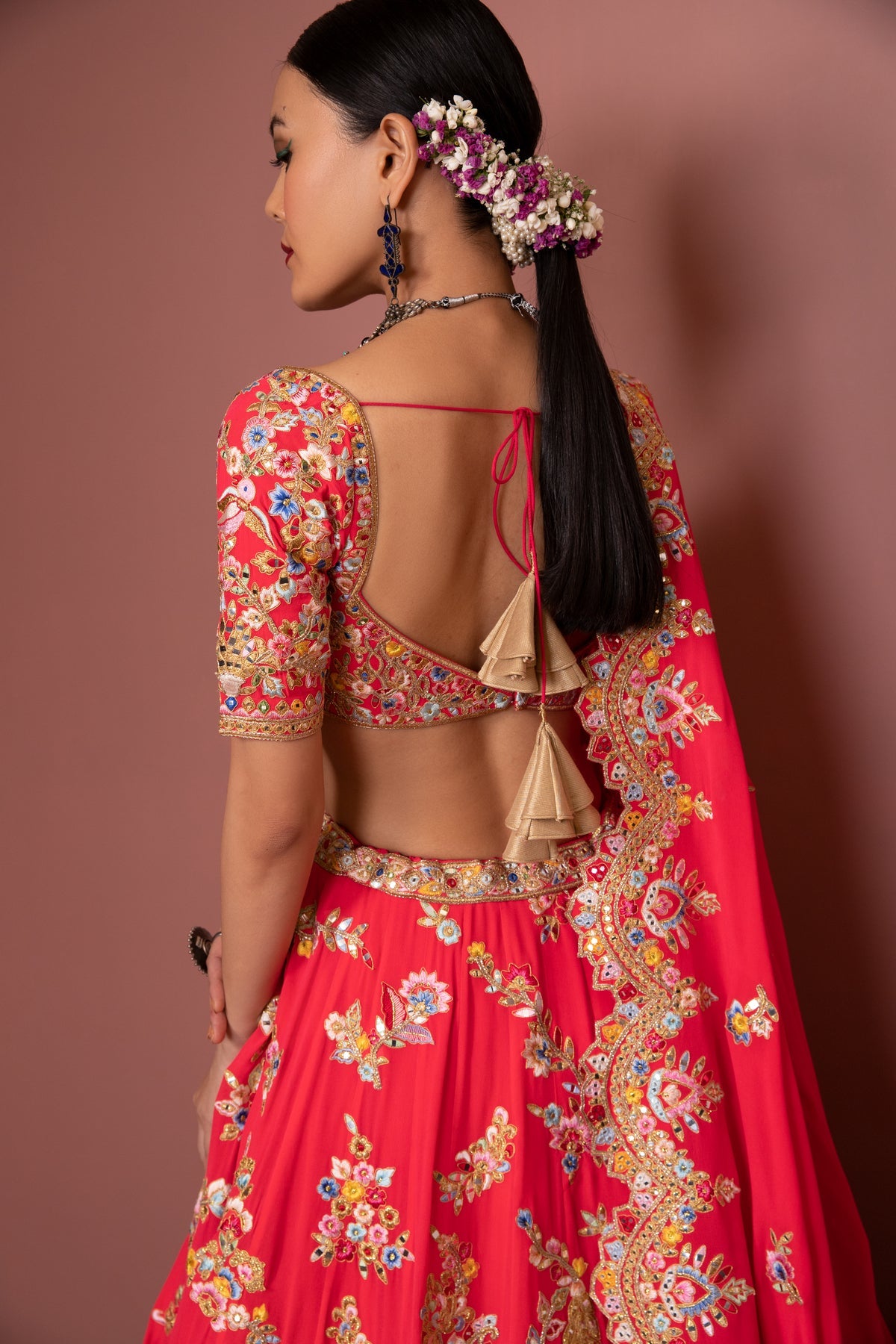 Pink Georgette Floral Lehenga