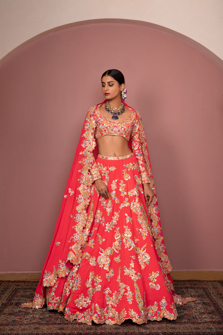 PINK GEORGETTE FLORAL LEHENGA