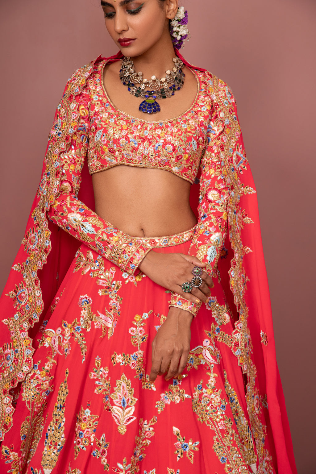 Pink Georgette Floral Lehenga