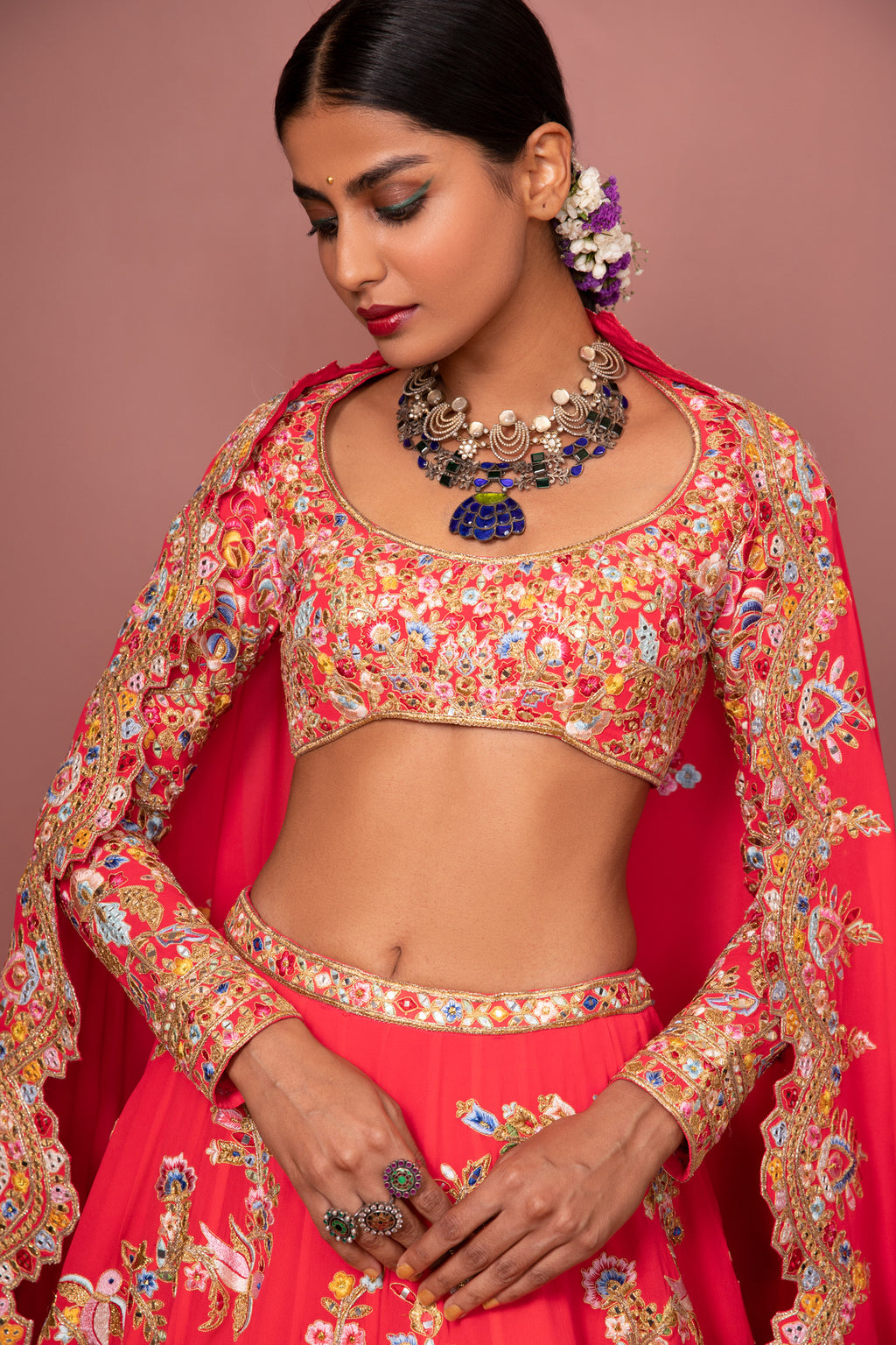 Pink Georgette Floral Lehenga