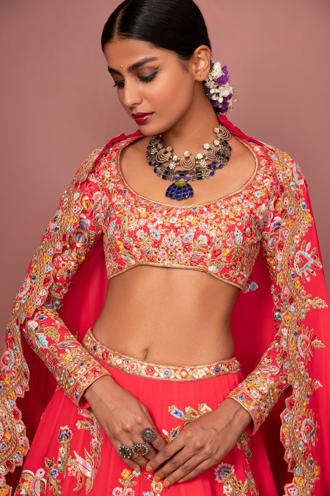 Pink Georgette Floral Lehenga