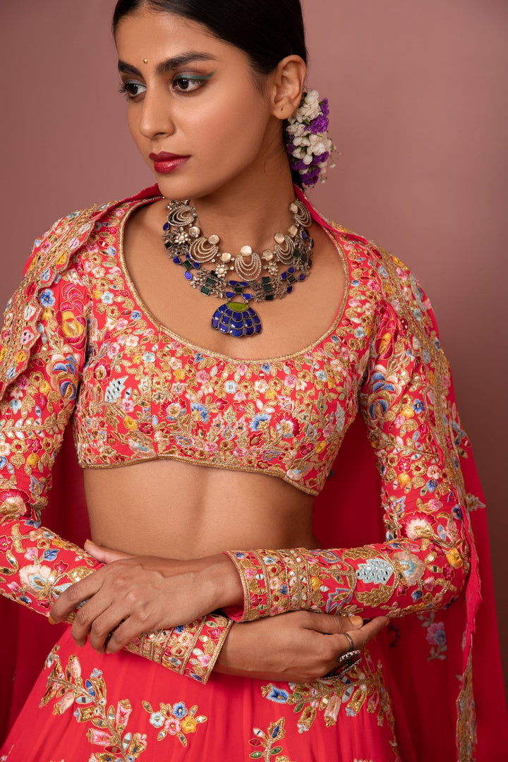 PINK GEORGETTE FLORAL LEHENGA