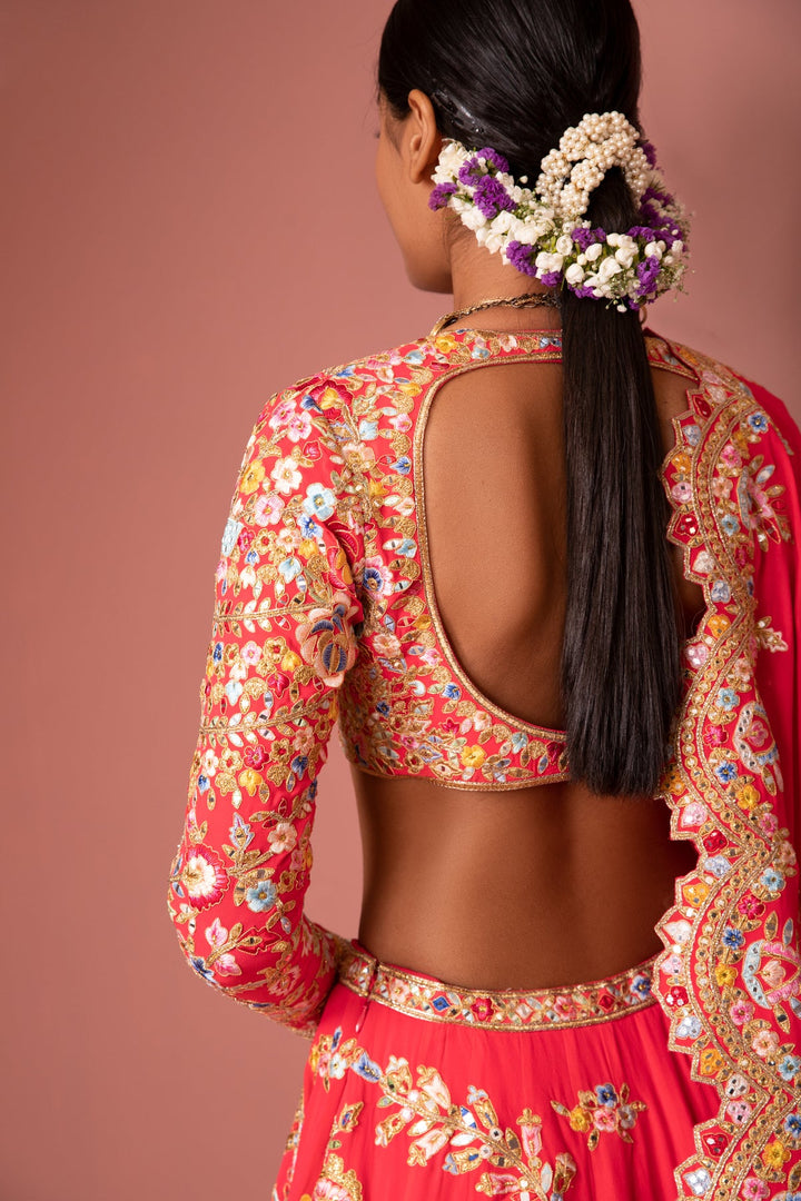 PINK GEORGETTE FLORAL LEHENGA