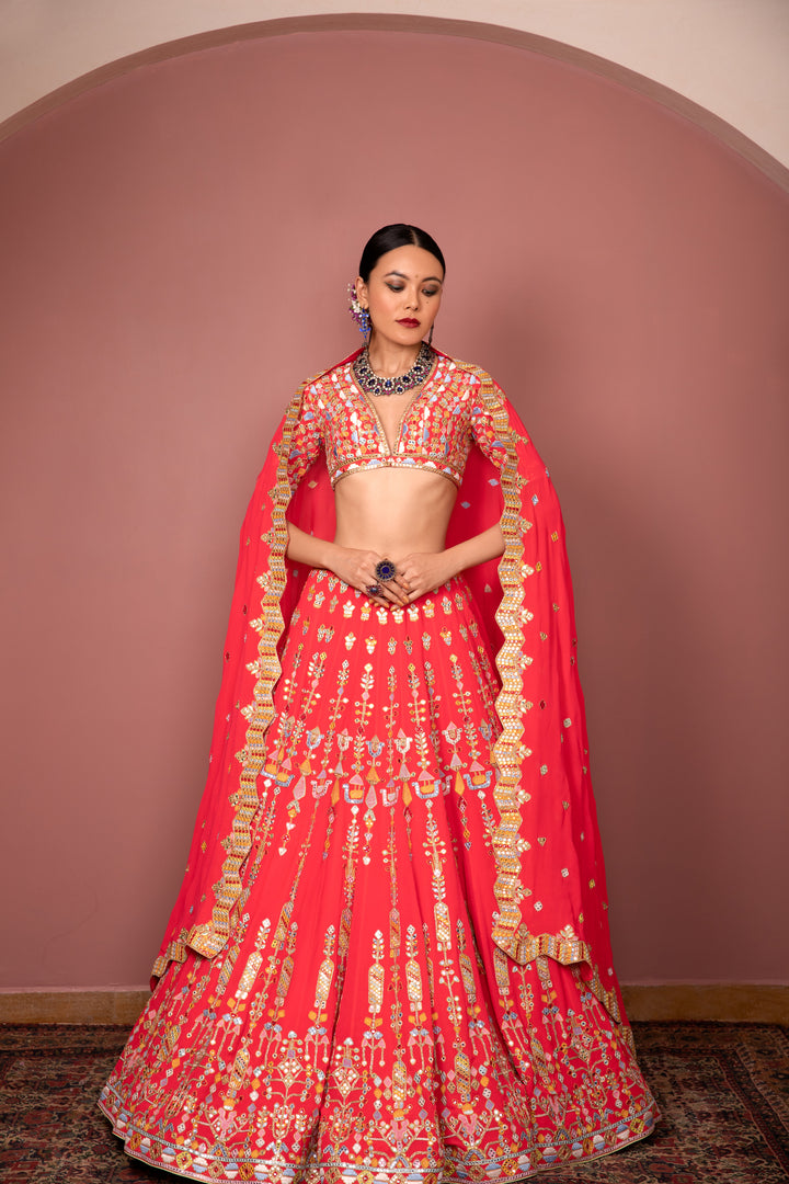 PINK GEORGETTE AZTEK LEHENGA