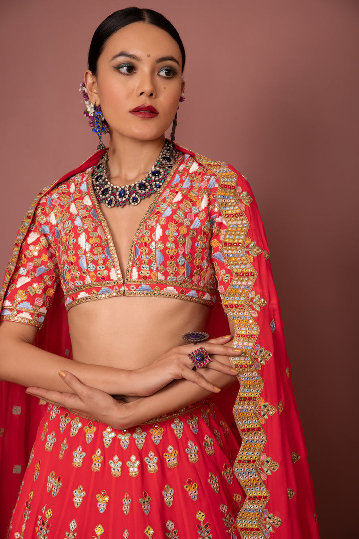 PINK GEORGETTE AZTEK LEHENGA