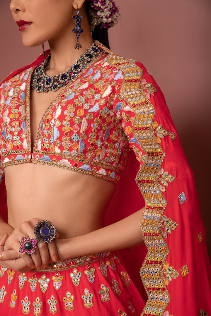 PINK GEORGETTE AZTEK LEHENGA