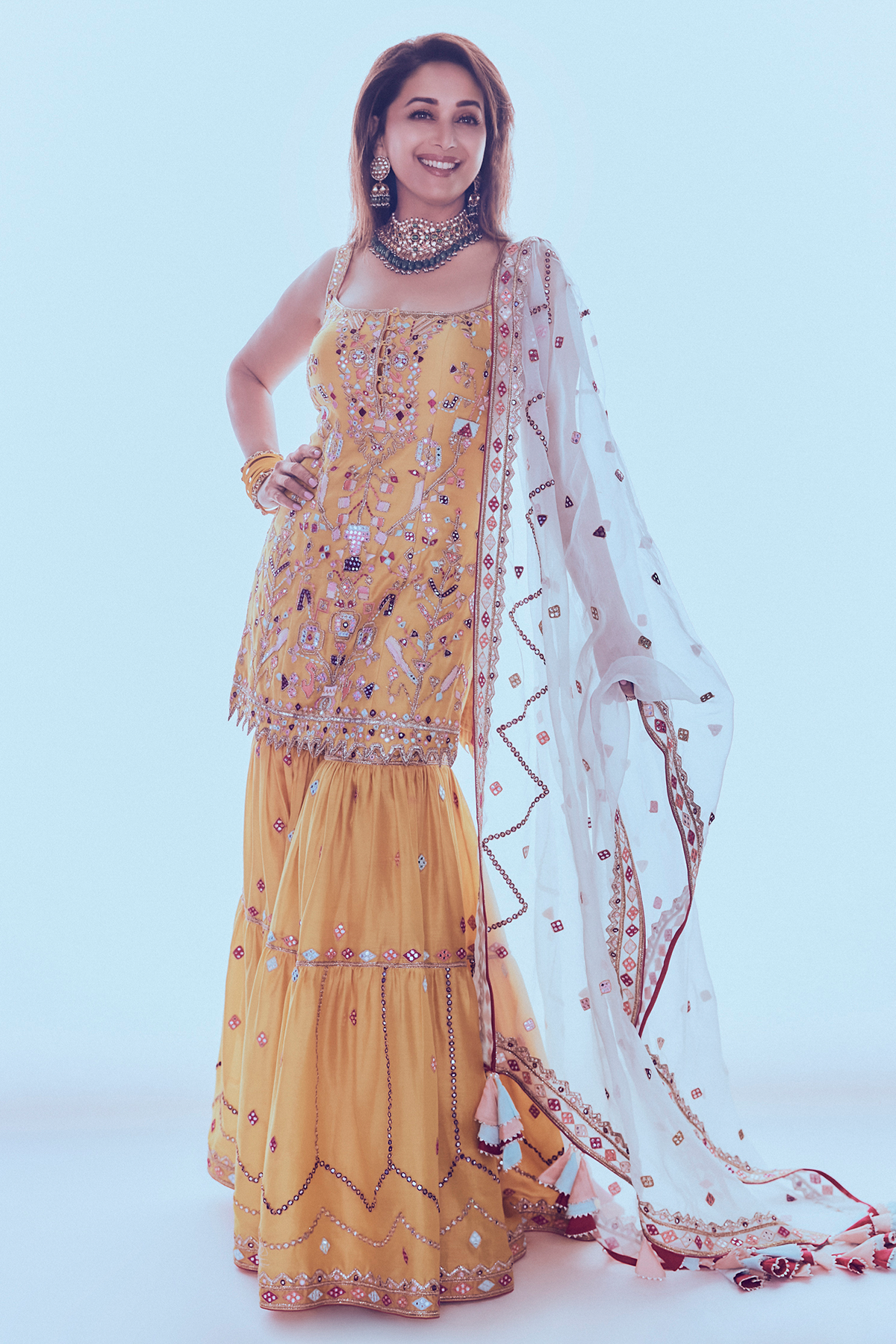 Madhuri Dixit In Yellow Chanderi Kurta And Gharara Set