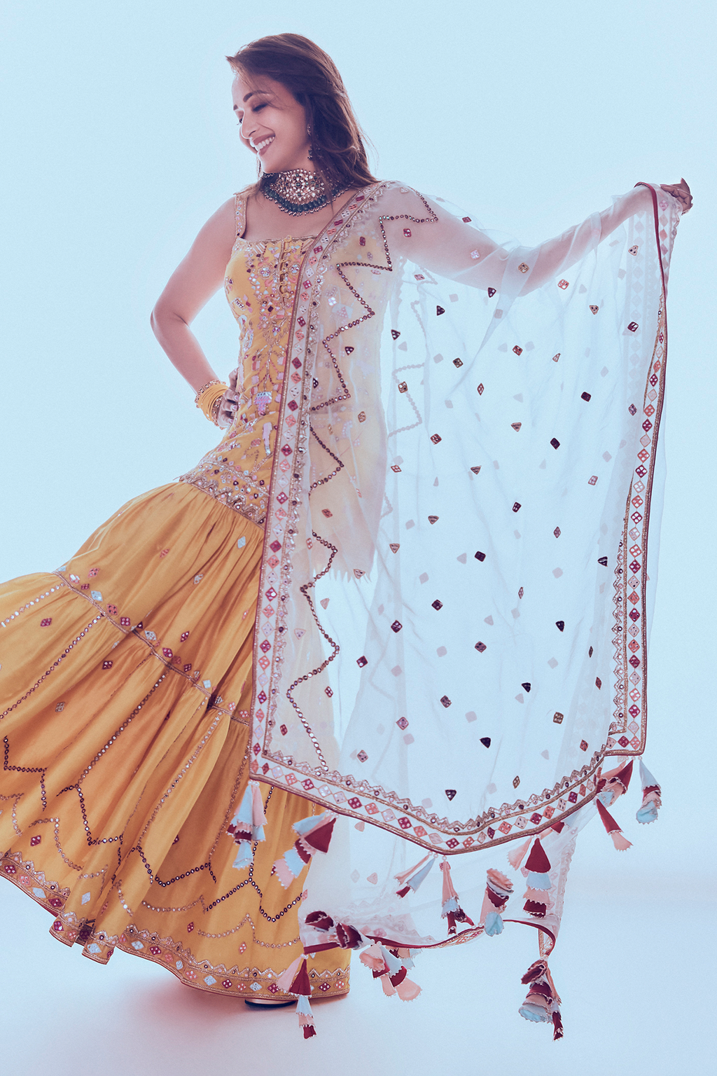 Madhuri Dixit In Yellow Chanderi Kurta And Gharara Set