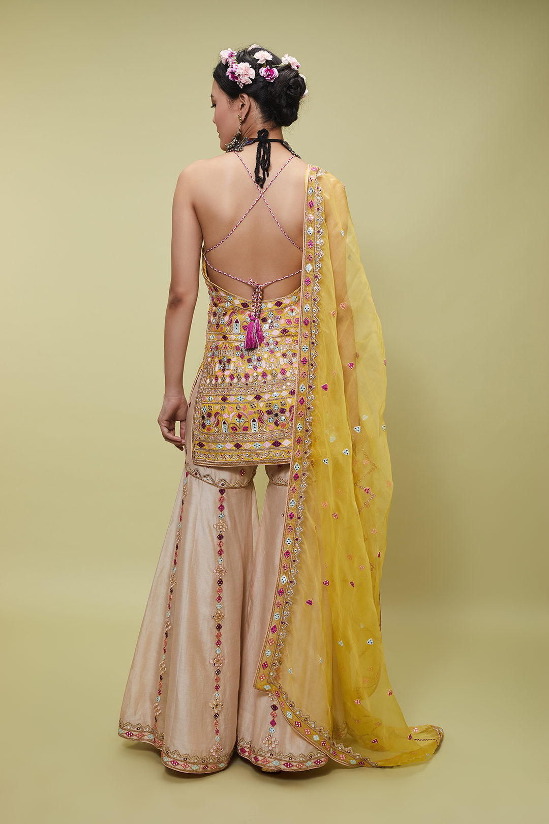Mustard Kurta With Beige Gharara