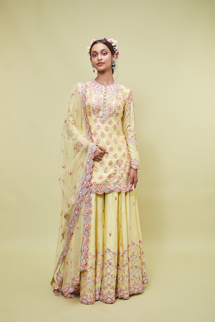 YELLOW RESHAM SHARARA SET
