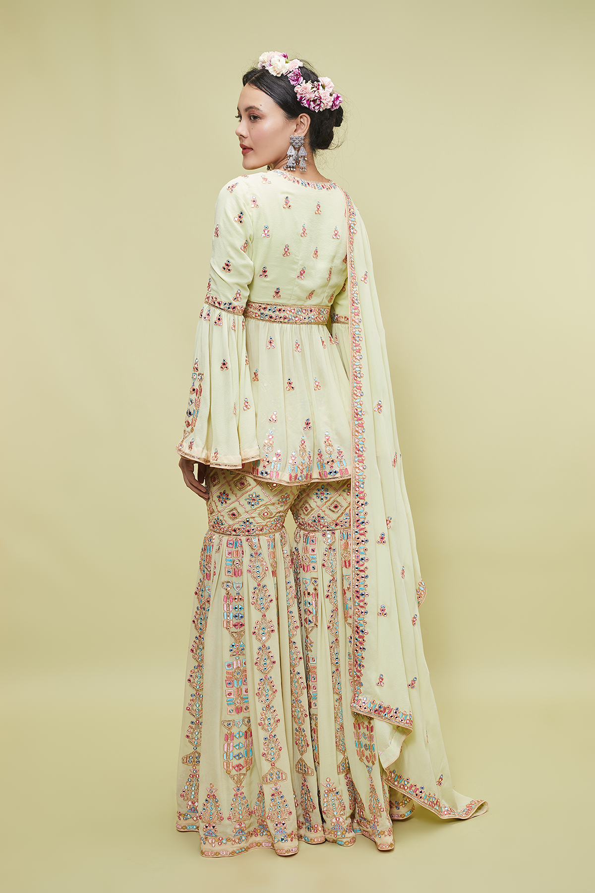 Green Georgette Gharara Set