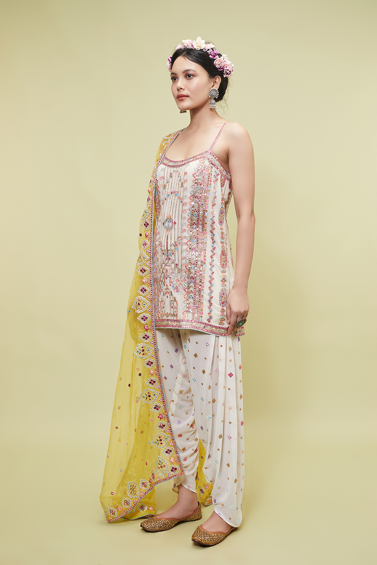 Ivory Kurta With Cowl Pants And Dupatta