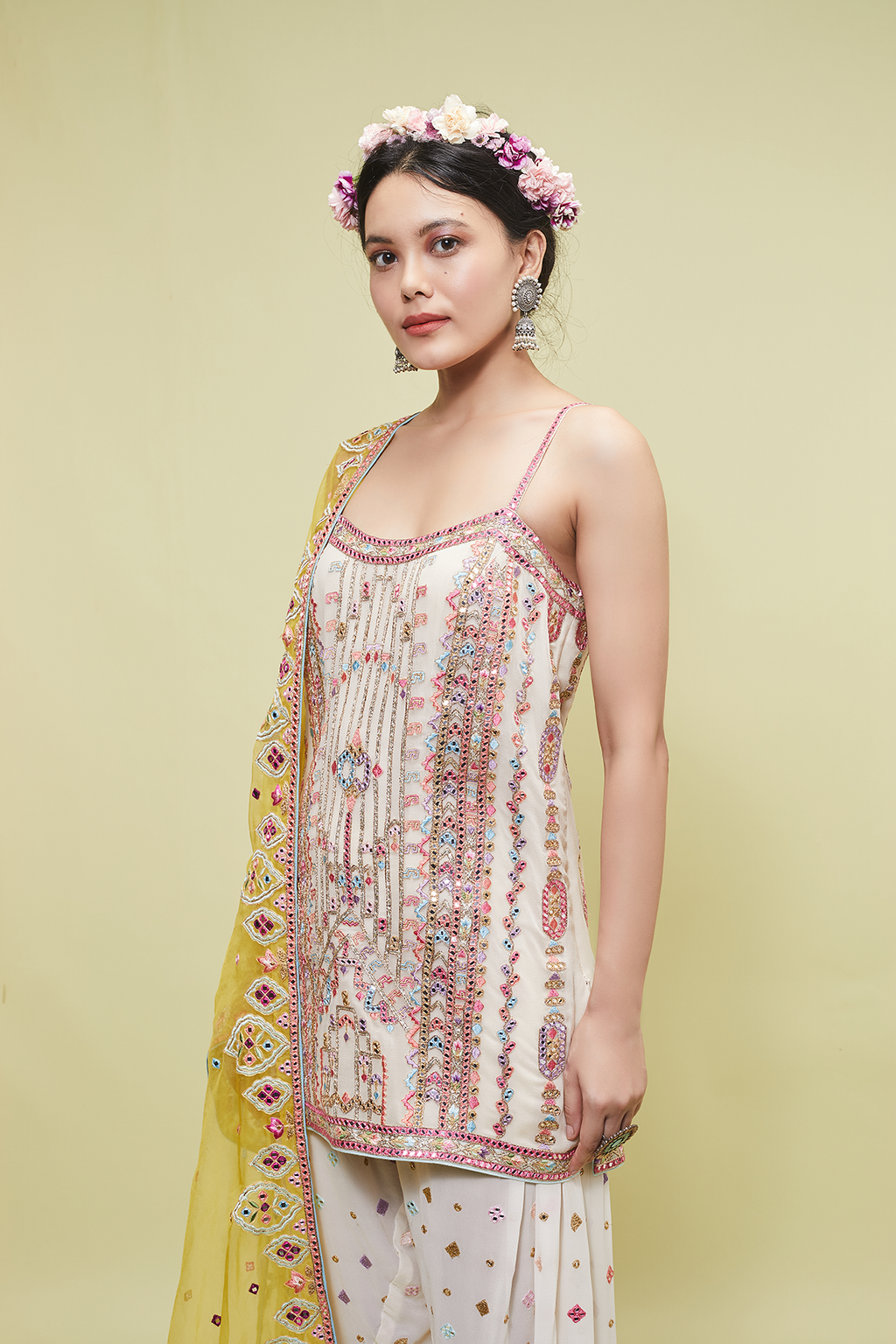 Ivory Kurta With Cowl Pants And Dupatta