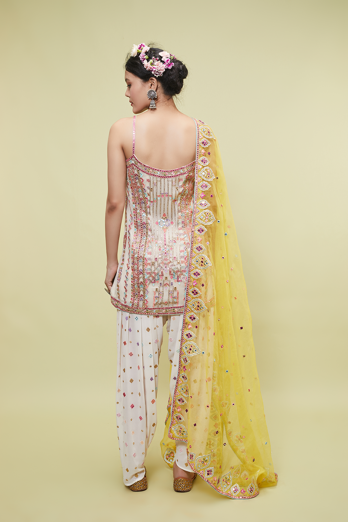 Ivory Kurta With Cowl Pants And Dupatta