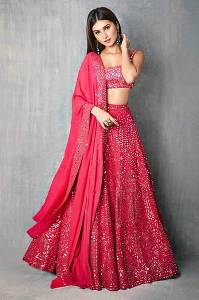TARA SUTARIA in Red Geometry Lehenga