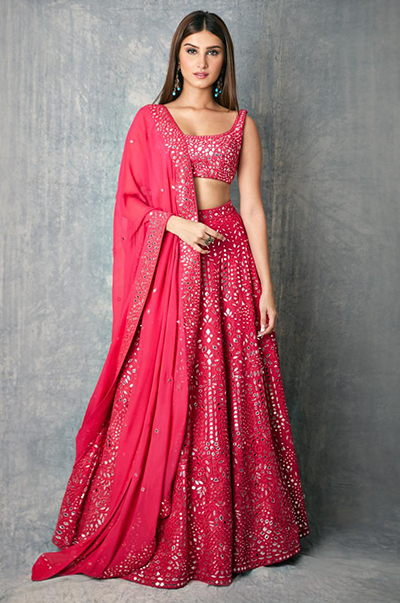 TARA SUTARIA in Red Geometry Lehenga