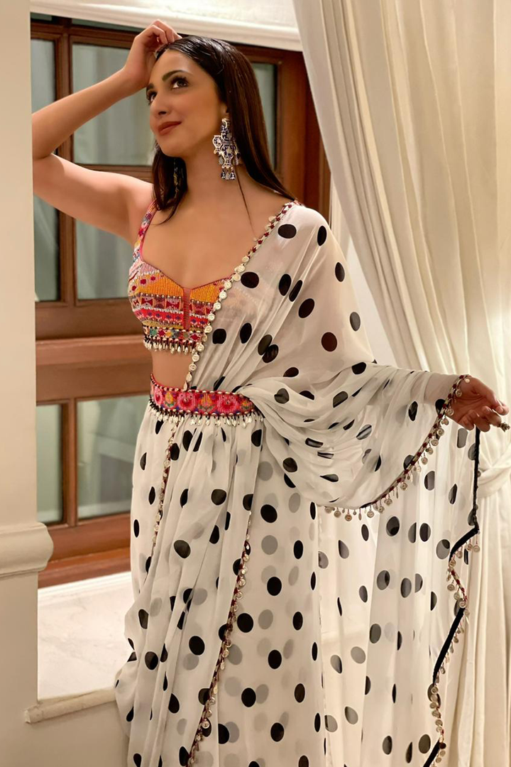 KIARA ADVANI in a POLKA DOT SAREE WITH BOHEMIAN BLOUSE AND BELT