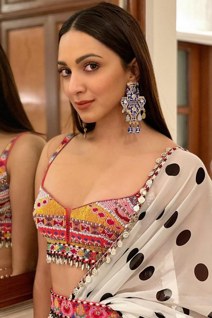 KIARA ADVANI in a POLKA DOT SAREE WITH BOHEMIAN BLOUSE AND BELT
