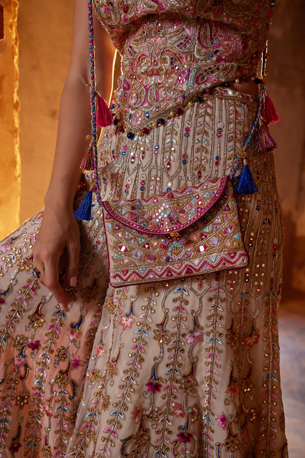 Ivory Georgette Embroidered High Waist Sharara Set