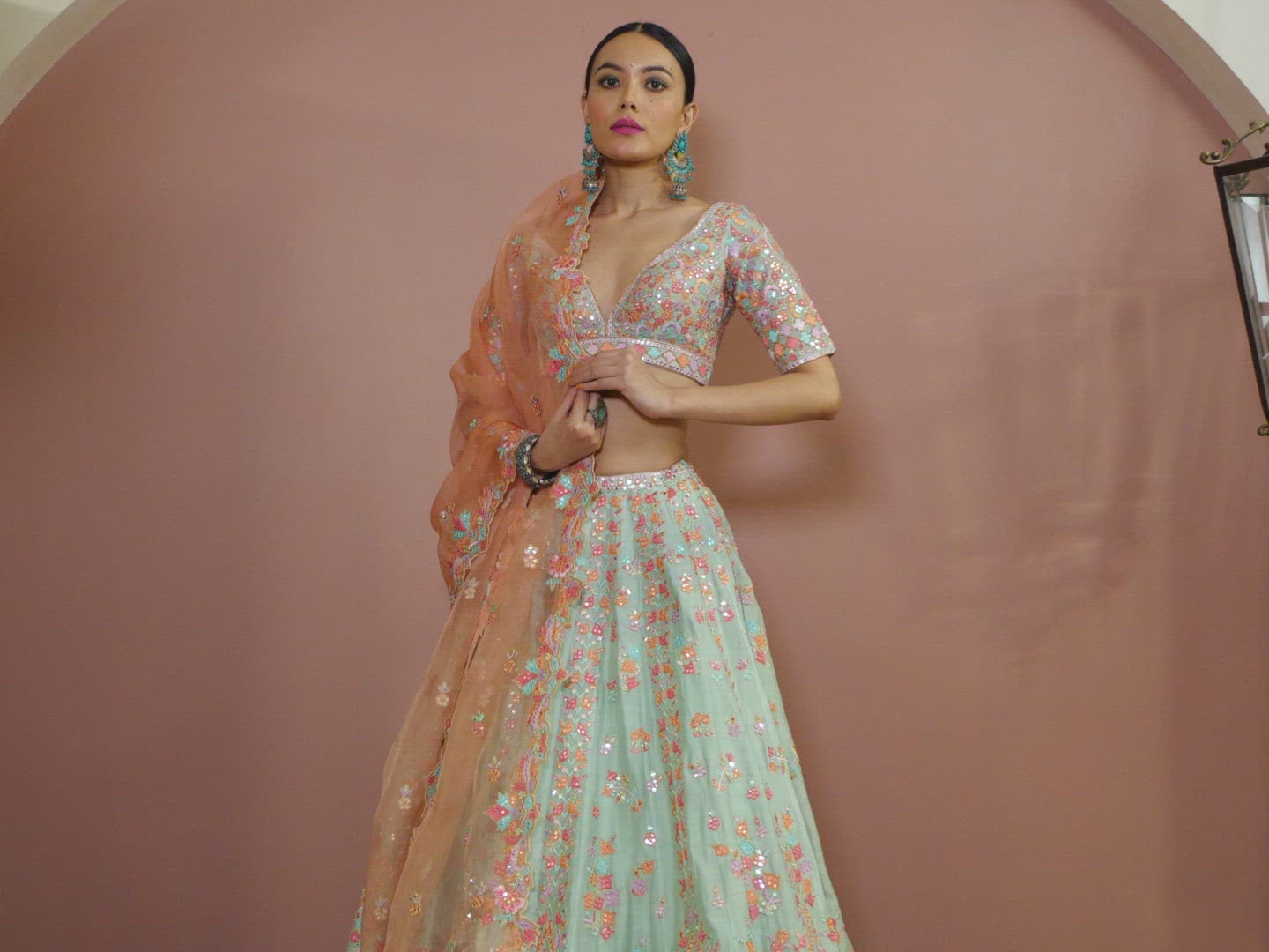 Blue Lehenga Set With Resham Foil Embroidery