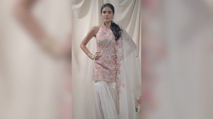 IVORY HALTER ORGANZA GHARARA