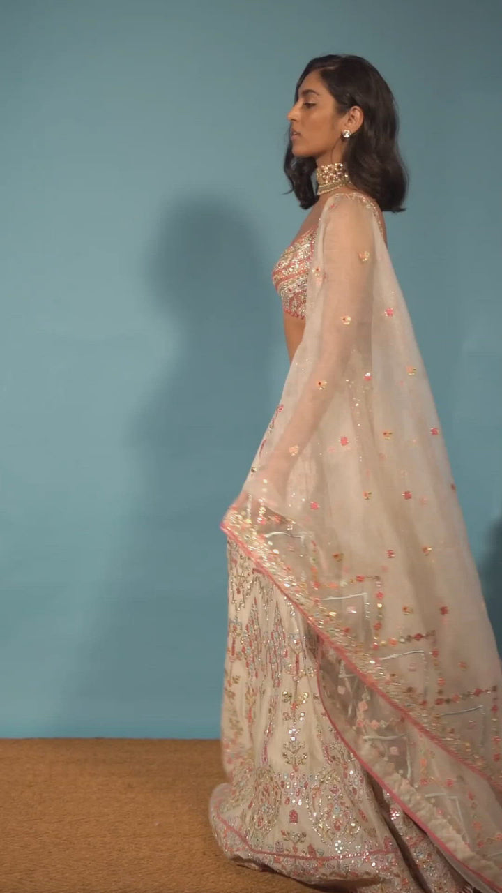 Ivory Chanderi Mirror Lehenga Set