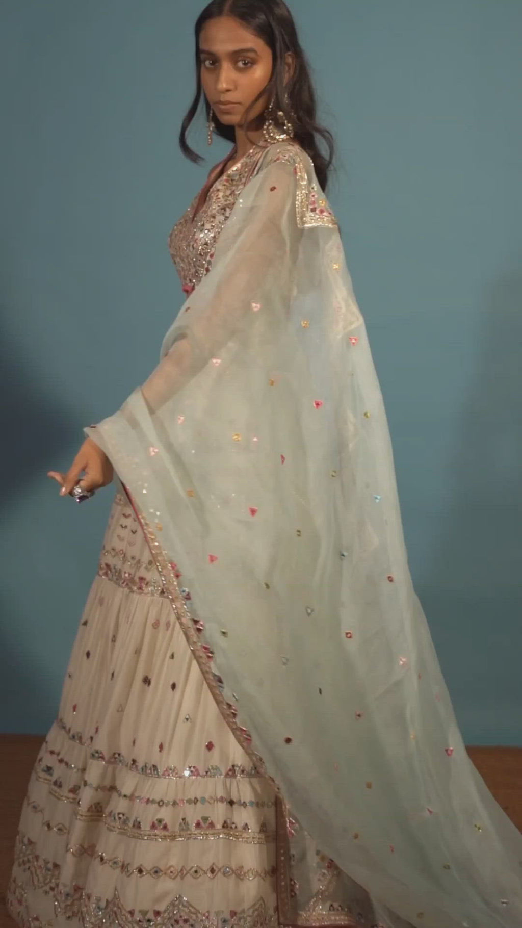 Ivory Tiered Lehenga Set