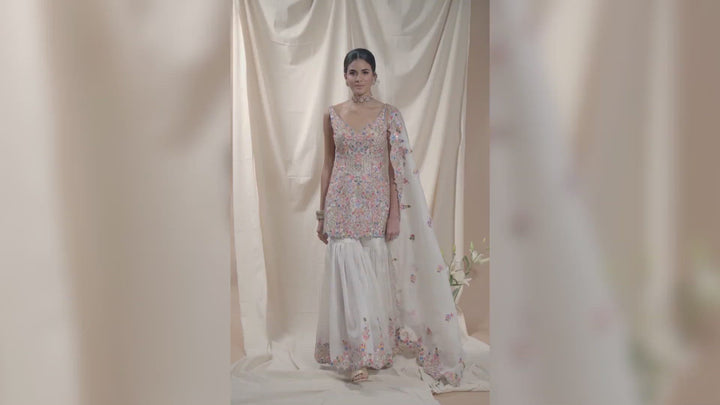 IVORY ORGANZA GHARARA