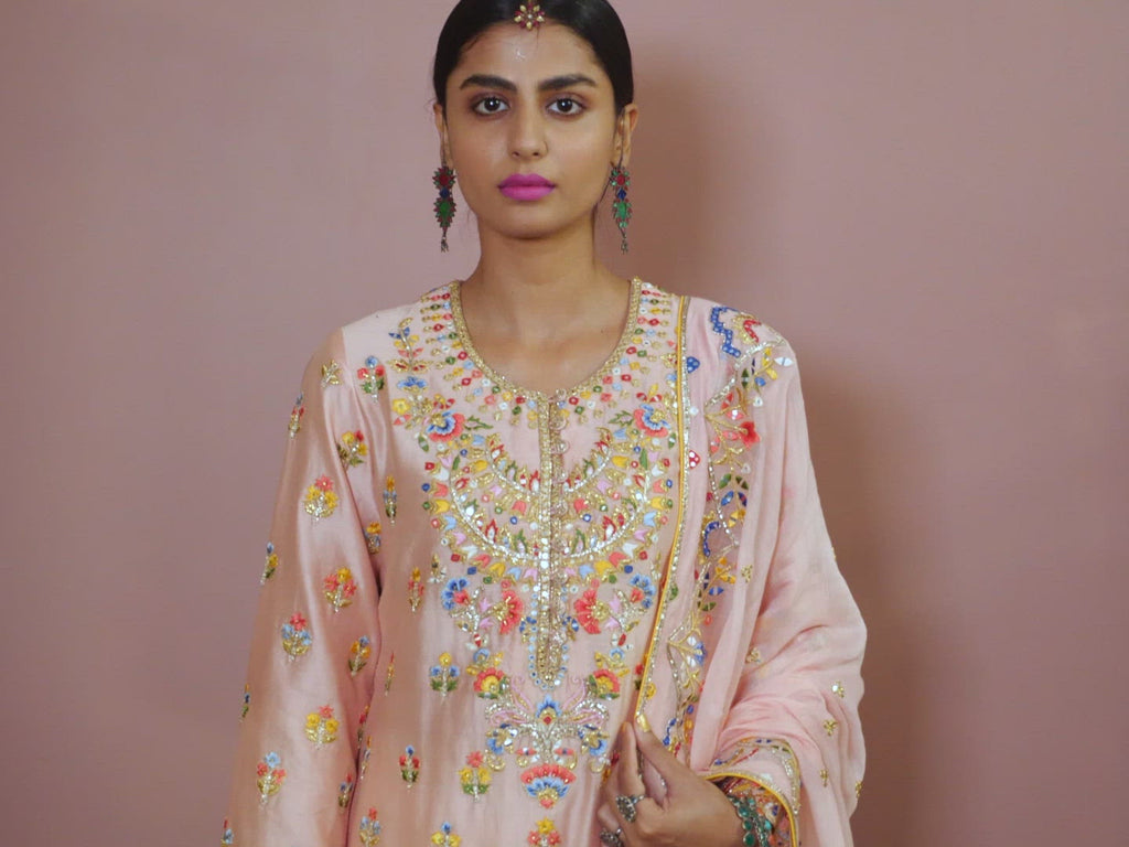 Peach Kurta With Dhoti Set