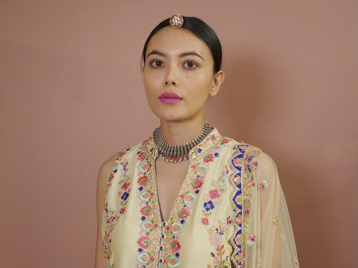 YELLOW CHANDERI KURTA WITH DHOTI SET