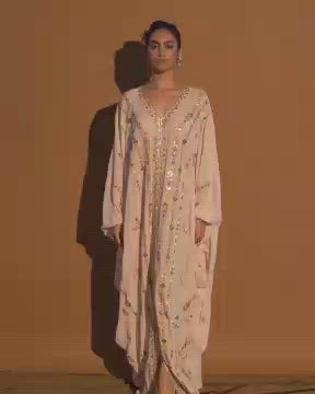 Peach Georgette Kaftan With Belt
