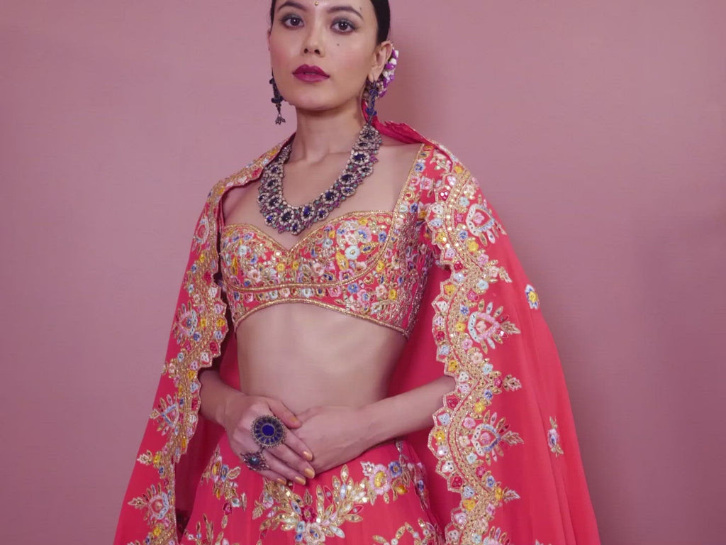 Pink Georgette Floral Lehenga
