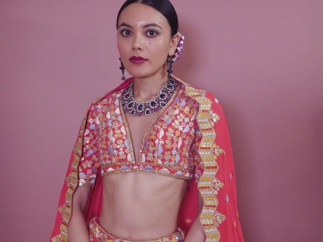 PINK GEORGETTE AZTEK LEHENGA