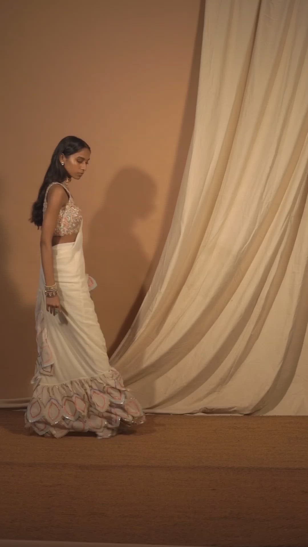 Ivory Cutwork Ruffle Saree Set