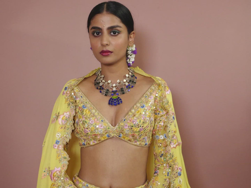 Yellow Georgette Floral Lehenga