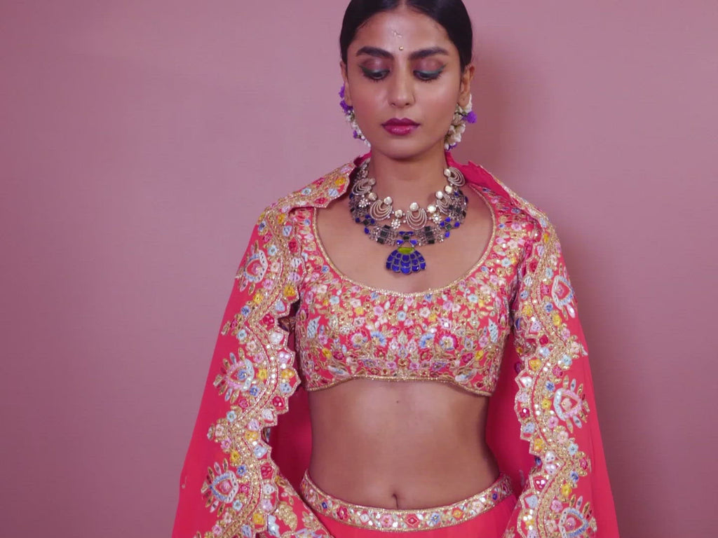 Pink Georgette Floral Lehenga