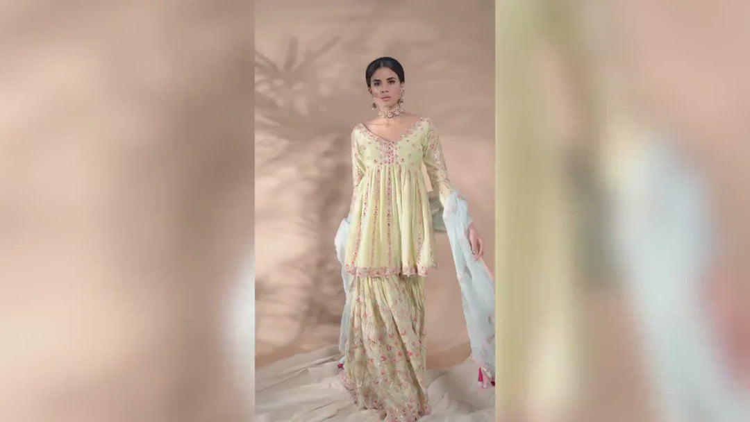 Green Peplum Gharara Set