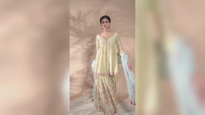GREEN PEPLUM GHARARA SET