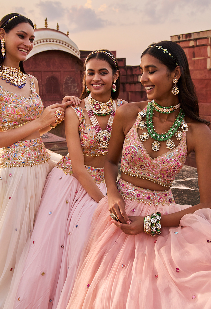 Peach Organza Lehenga