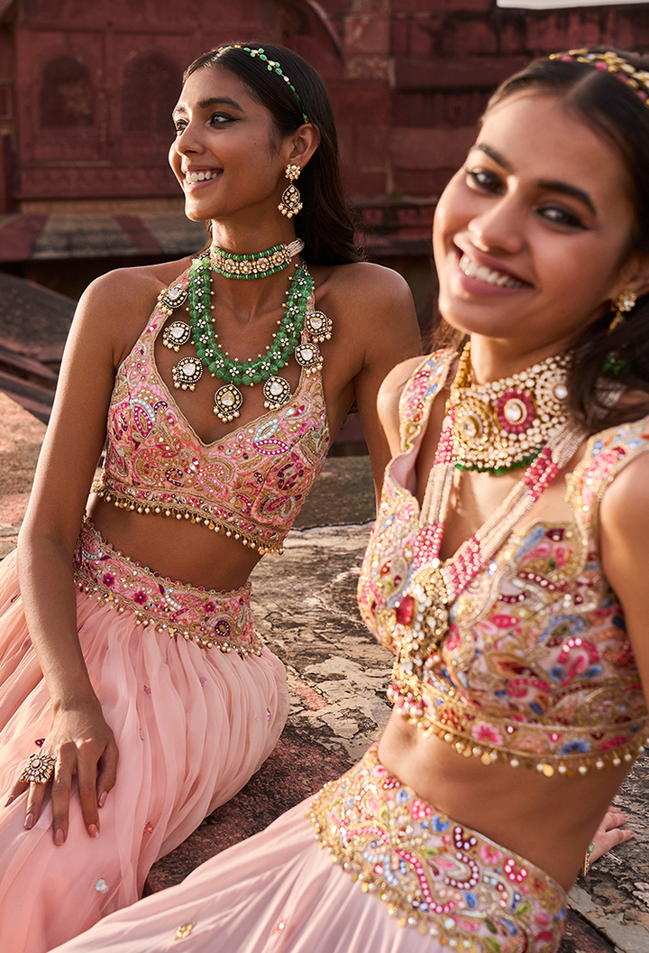 Peach Organza Lehenga