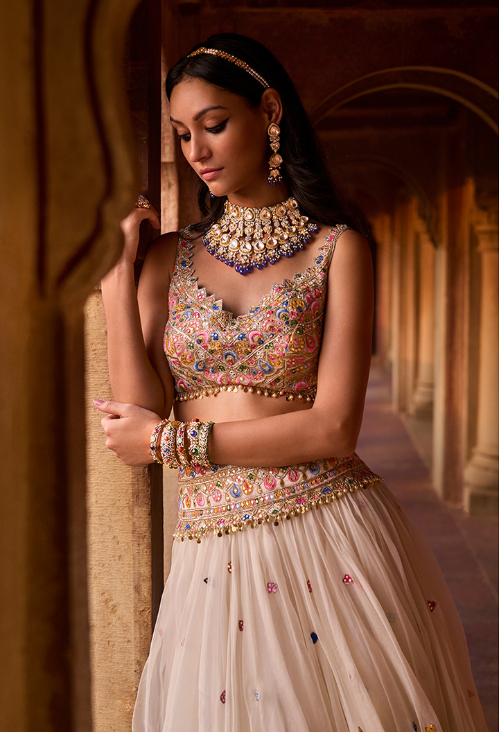 Peach Organza Lehenga